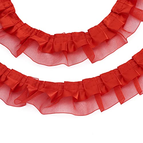 PandaHall 21.8 Yards Satin Organza Lace Edge Trim 2-Layer Gathered Ruffle Chiffon Ribbon 1-5/8 Inch Red Pleated Edging Trimmings Fabric for Cloth Sewing Embroidered Applique Wedding Party Decor - Image 2