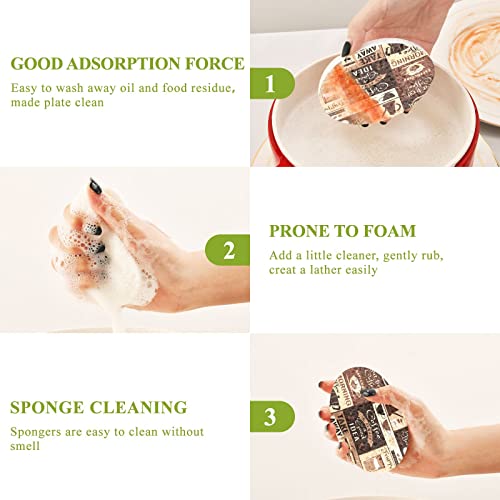Image of Coffee Topics Cafe Design Kitchen Sponges Cleaning Dish Sponges Non-Scratch Natural Scrub Sponge for Kitchen Bathroom Cars pack of 3