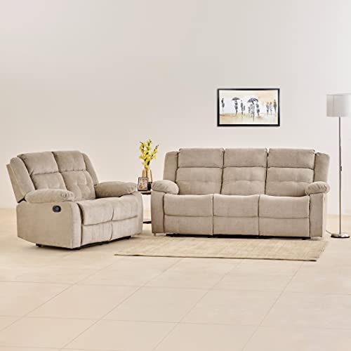 Image of Home Centre Helios Zurich Fabric Pine Wood 3+2 Seater Recliner Sofa - Beige