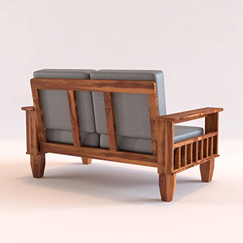 Image of Sheesham Wooden 7 Seater Sofa for Living Room | Rosewood 7 Seater Cushion Sofa with Side Newspaper Holder for Home & Office (-Honey Finish,3+2+2 Seater)