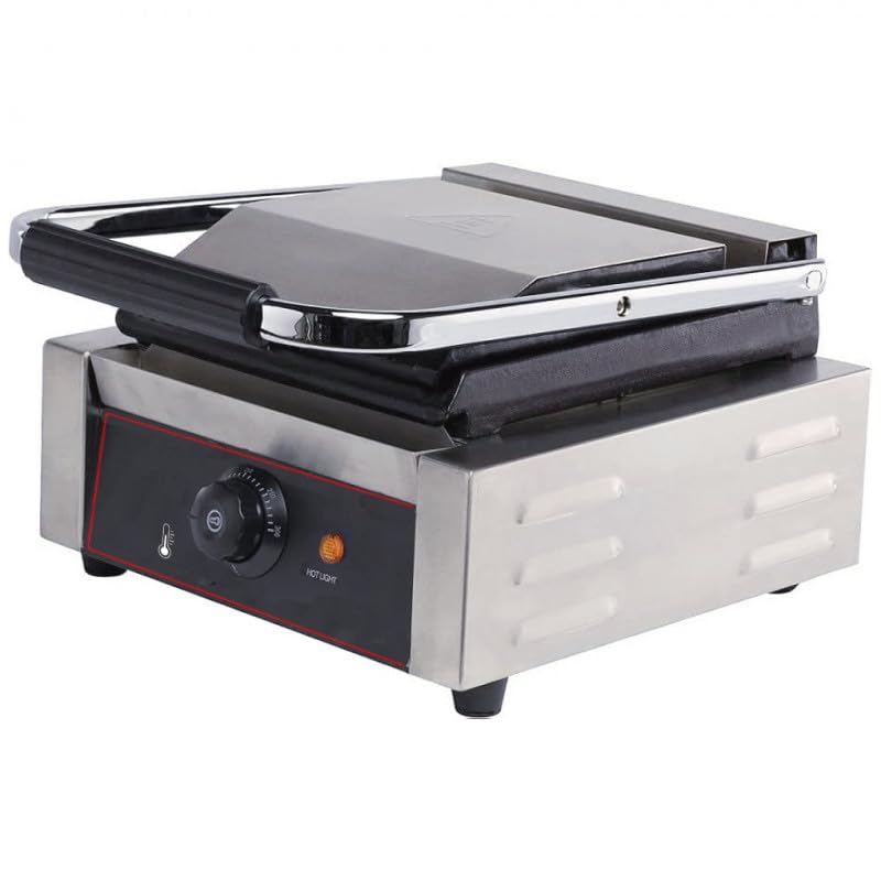 Grill de contacto profesional 2200W - Placas lisas 230 x 340 mm - Temperatura ajustable 0 a 300 °C - Bandeja de recuperación de acero inoxidable - Estructura de acero inoxidable - 230 V monofásico