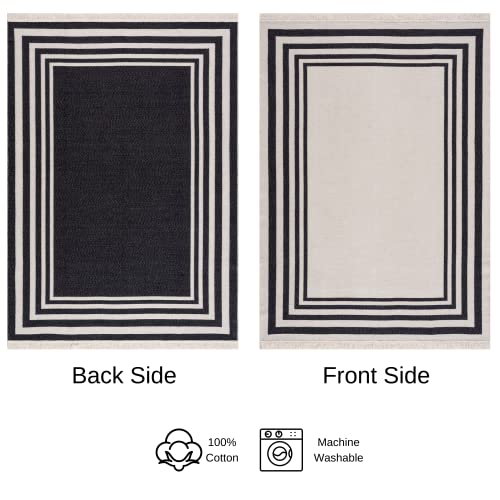 Keen Home Design Area Rugs - 3X5 Reversible And Machine Washable Boho Rug - 100% Cotton - Two Sided Rug For Living Room, Kitchen, Hallway, Bedroom, Entryway - (2’8’’ X 4’11’’, Black) #TOP1