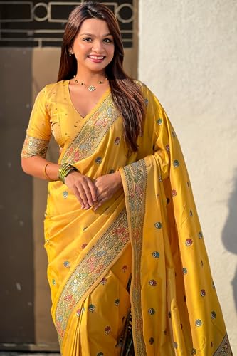 Image of SGF11 Women's Kanjivaram Pure Soft Silk Saree With Unstitched Blouse Piece