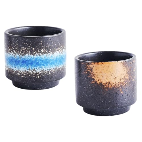HOMSFOU Tazas Estilo Retro Japonesas de Cerámica para Infusiones y Agua, 2 Piezas sin Asa, Colores Variados, Diseño Apilable, para Servir en Casa Color Aleatorio