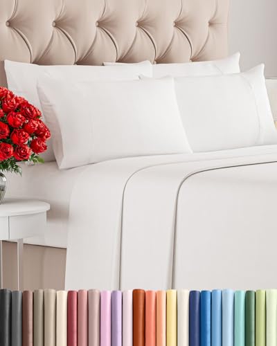 Image of Cal King 6 Piece Bed Sheet Set - Soft, Breathable & Cooling - Antique White