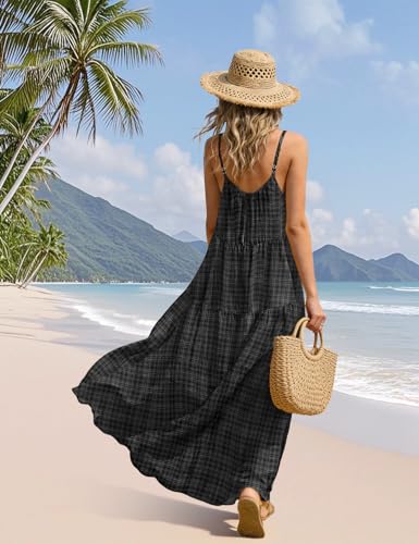 Image of YESNO Summer Bohemian Floral Dresses for Women Spaghetti Straps Maxi Dress Casual Flowy Dresses with Pockets ES0