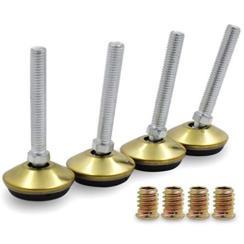 Amgiimor 4 Pack Swivel Furniture Levelers - 1.3'' Dia. Base Adjustable Leveling Feet Glide for Tables Chairs Cabinets Workbench, 3/8''-16 Thread, Brass Color