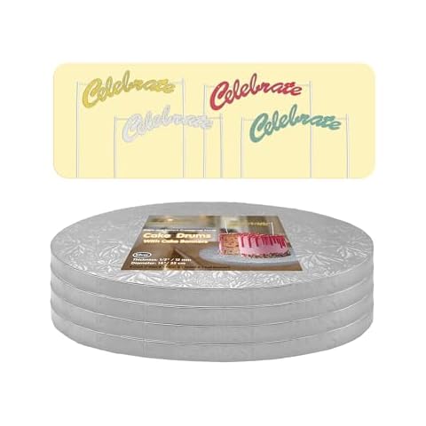 14 Inch Silver Cake Drums with Banners Cover