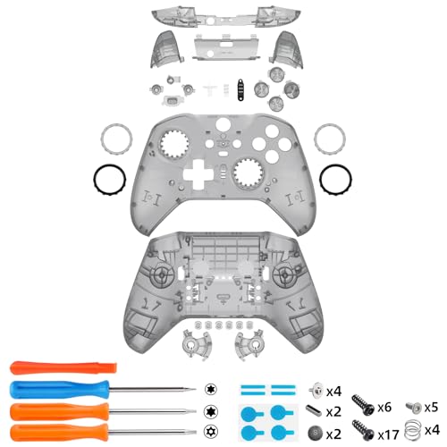 eXtremeRate Carcasa Completa con Botones para Xbox One Elite Series 2 Mando - Repuesto de Carcasa Frontal y Placa Trasera con Teclas para Xbox Elite Series 2 Core (Modelo 1797) - Negro Transparente - imagen 3