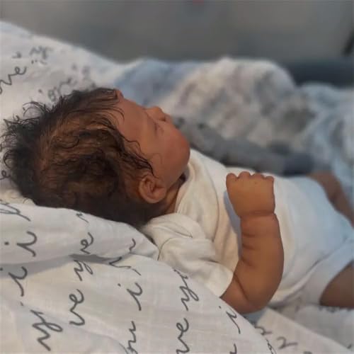 Anano 45 cm realistische Reborn-Puppen, schwarze Pascale, lebensechte Neugeborenen-Puppe, dunkelbraune Babypuppe, die echt aussieht, weicher gewichteter Stoffkörper mit Haaren, für Kinder ab 3 Jahren – Bild 6