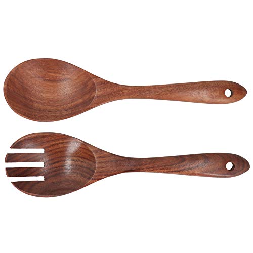 lvifloae Salad Servers,Wooden Salad Tongs,Acacia Wood Fork and Spoon Set Salad Toss and Mix Servers Cooking Spoon Spork Set Long Handle Salad Server Set