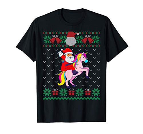 Santa Riding Unicorn, Ugly Christmas Sweater, Women Girls T-Shirt