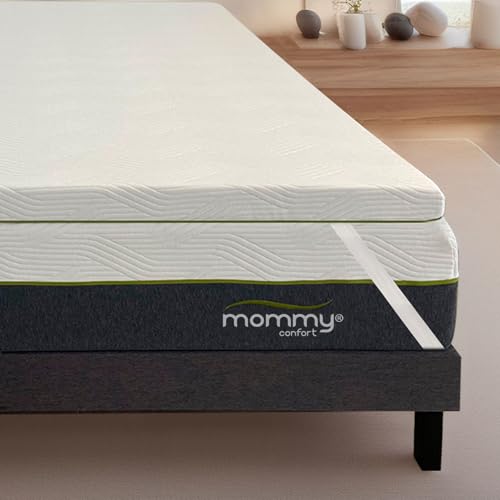 MOMMY CONFORT – Topper Viscoelastico 135x190x5 cm – Funda Lavable y Desenfundable con Cremallera - Nucleo 100% Viscoelastica –– Transpirable, Alivia Dolores – Fabricado en Valencia