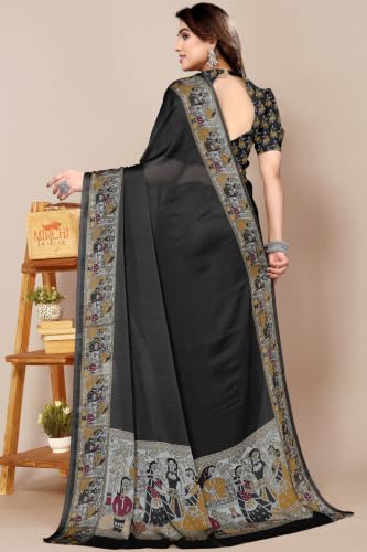 Image of MIRCHI FASHION Saree for Woman Chiffon Madhubani Print | Breathable Comfortable Printed Saree for Office and Regular Use (Available in 15 Designs)