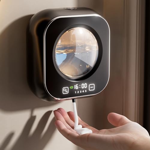 Image of Automatic Soap Dispenser Touchless, 5 Visual Levels Foam Soap Dispenser,11.3 oz Liquid Storage Tank,80 Days of Battery Life,Digital Display,Soap Dispenser for Kitchen Sink (Black)