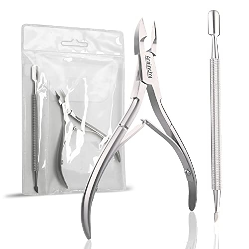 Cuticle Nipper with Cuticle Pusher, ARAINCHY Professional Nail Cuticle Trimmer | Cuticle Remover - Cuticle Clippers Cuticle Cutter, Manicure Pedicure Tools for Fingernails and Toenails