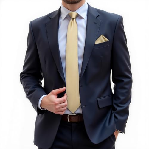 Image of DiBanGu Mens Solid Color Tie and Pocket Square Set Woven Silk Plain Necktie & Handkerchief for Men Wedding Party Formal