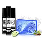 Blackbeard for Men Formula X Instant Mustache & Beard Color for Men & Seasoap Anti-Aging Bar Soap - 3 Pack Hypoallergenic Facial Hair Dye & 1 Pack Mens Soap - Temporary Beard Tint, Light/Medium Brown