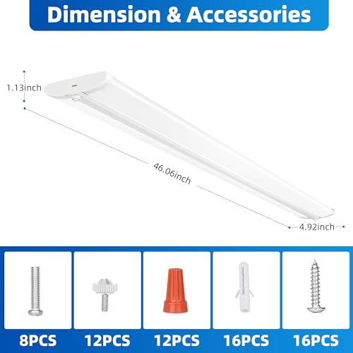 Image of 4FT 5'' W LED Wraparound Light , 40W 4400LM 5000K, 110LM /W High Efficiency | Flush Mount Ceiling Light, No Glare, Energy Saving Shop Light for Garage Office Kitchen Laundry Roon, 100-277V, ETL, 4 Pack