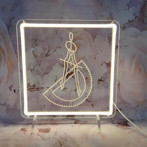 Image of Compass Ruler Neon Signs for Wall Decor, Math Neon Light Sign Learning LED Light Sign for Mathematics Lovers School Research Room Home Decoration, 11 inch x 11 inch