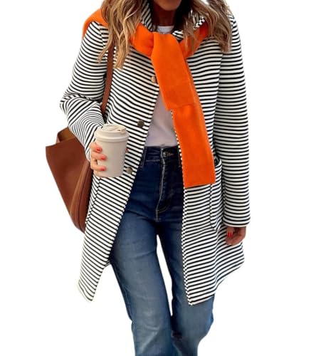 chouyatou Women's Color Block Striped Hooded Cardigan Sweaters Button Down Long Coatigan Jackets with Pockets