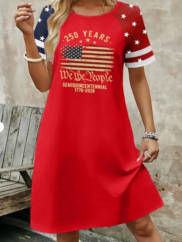 Image of YI XIANG RAN 4th of July Dress Women: American Flag Dresses USA Stars Stripes Shirt Patriotic Tshirt Summer Sundress