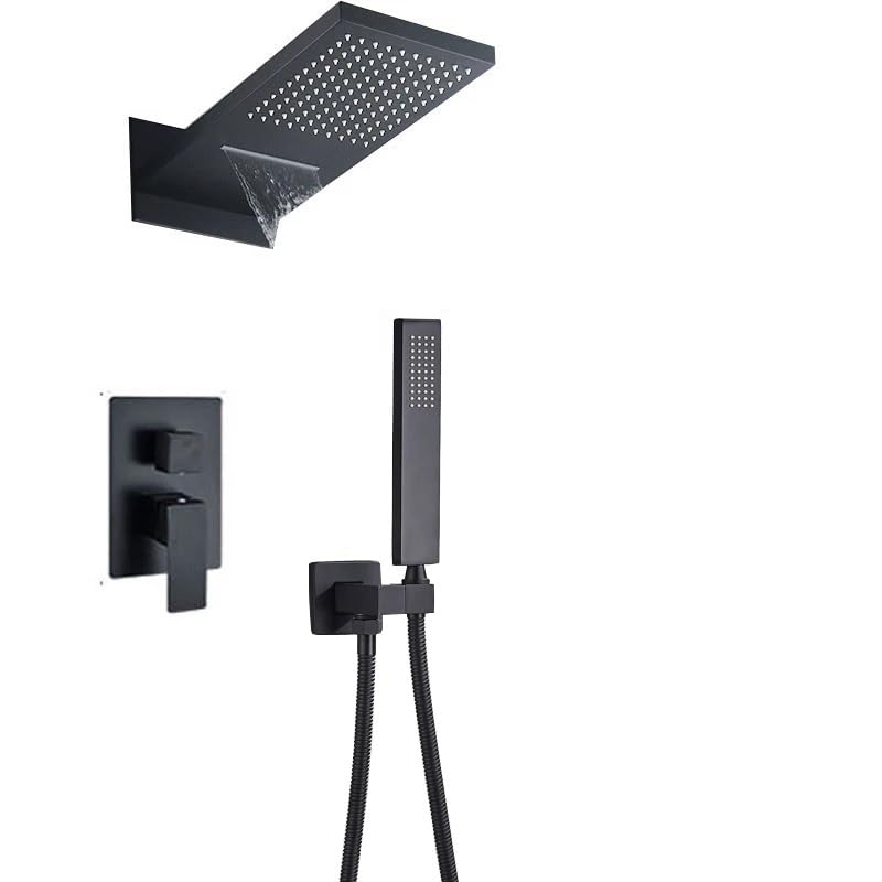 Ensemble de douche complet pour salle de bain mitigeur noir mat et pommeau effet pluie mural