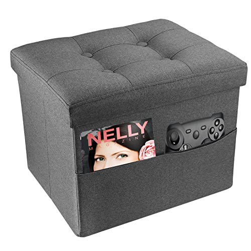 Alasdo Storage Ottoman With Double Pocket Folding Rectangle Cube Coffee Table Multipurpose Foot Rest Short Children Sofa Stool Linen Fabric Ottomans Bench Foot Rest For Bedroom L17W13H13(Grey) #TOP6
