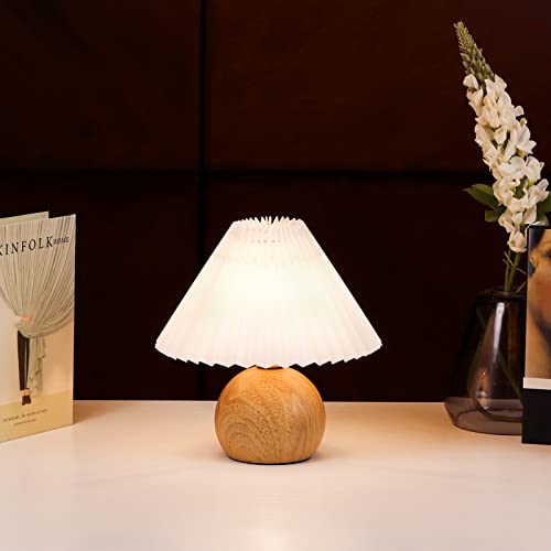 KUNJOULAM Small Pleated Table Lamp, Modern Bedside Nightstand Lamp with