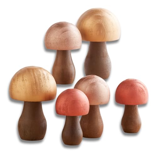 Your Heart's Content Wood Mushrooms, Set of 6, Metallic, Custom Colors, Charming Nature Inspired Gift, cottagecore, Wooden Mushrooms, Whimsy, Home Decor, Hand Painted, (Metallic Paint 6)