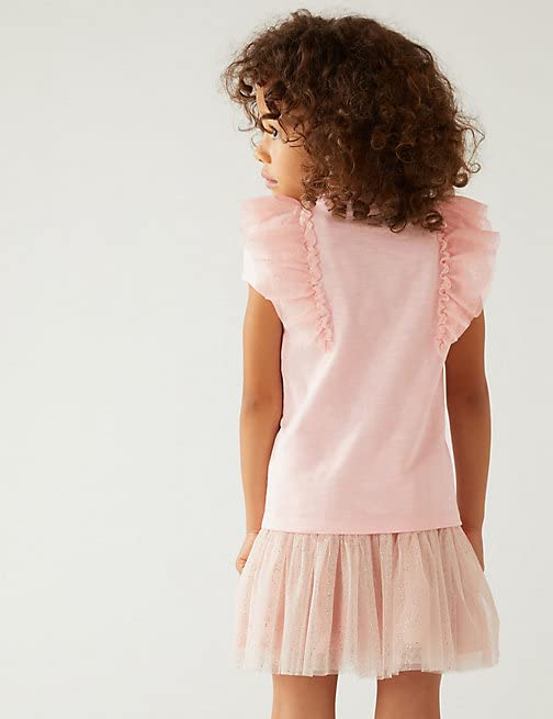 Image of Marks & Spencer Girls Solid Cotton Round Neck Regular Fit Top