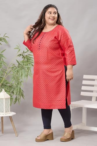 Image of DARIKA Colour Kalamkari Print Kurti for Women in Pine Cotton Plus Size & Small Size.