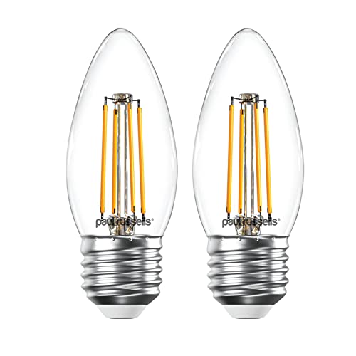 paul russells LED Candle Filament Light – 4.5W 40W Equivalent Replacement, 470LM Lumens, 2700K Warm White, ES E27 Edison Screw C35 Bulbs – Bright Energy Saving Non-Dimmable Lamps - 2 Pack