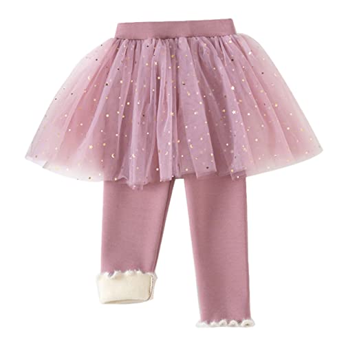 Girls Winter Warm Fleece Lined Leggings with Tutu Ruffle Twinkle Star Skirt Stretchy Cotton Pantskirt
