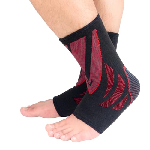 Image of Ankle Brace for Women & Men - Compression Sleeve Support for Sprains, Plantar Fasciitis, Achilles Pain - Breathable Foot Wrap for Sports, Running, Injury Recovery (red, L)