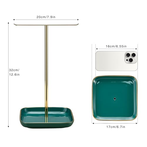 Jewelry Holder Stand with Ceramic Base: 12" Tall Necklace Organizer Rack, Tree Design Display Storage for Necklaces, Bracelets, Rings, Earrings, Aesthetic Room Décor for Girls and Women, Green by Josmimic - Image 4