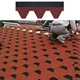 Asphalt-Dachschindeln, 100 x 32,5 cm, 2,6 mm dick, selbstklebende Dachschindeln, Fliesenreparatur, für Wintergärten, Pavillons, Terrassen, Dachrenovierung, Rot(21pcs)