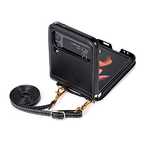 Coque bandoulière Samsung Galaxy Z Flip 4 3 5G fente cartes cuir lanière