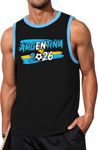 ELDPS Soccer Cup 2026 Shirt for Men USA Mexico Argentina Fan Jersey Funny Soccer Graphic Tee Sleeveless Tank Tops Black