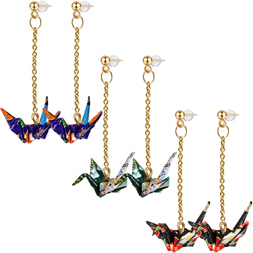 3 Pairs Origami Earrings Good Luck Paper Crane Dangle Earrings Origami Tassel Earrings Cute Bird Handmade Drop Earrings For Women Girl Wedding Party Accessories (Elegant Style) #TOP10
