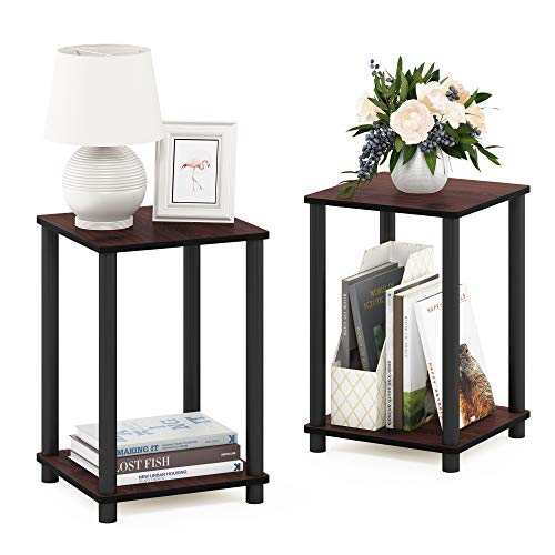 Furinno Turn-N-Tube End Table Corner Shelves, Set of 2, Dark Cherry/Black