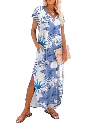 Image of RUMIA Summer Maxi Dresses for Women Cap Sleeve Long Sundress with Pockets