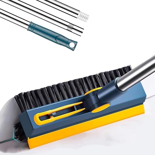 Image of KESI Ornaments 3-in-1 Bathroom Cleaning Brush Long with Wiper,Shower Scrubber Long Handle Hard Bristles for Tiles,Bathroom,Kitchen & Floor Cleaning | 180 Rotating Head Floor Scrub Cleaning Brushes