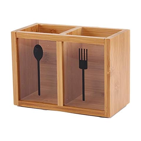 TONIJAWES Cesta de cubiertos de madera Cover