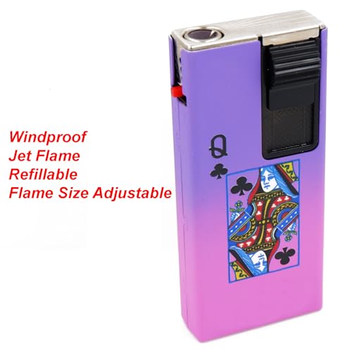 Image of Windproof Jet Flame Refillable Slide Button Cigarette Lighter Pocket Lighter (Purple-Pink)