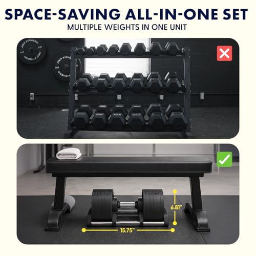 Image of SQUATZ Adjustable Dumbbells with Quick Weight Change, Space-Saving Dumbbell Set with Anti‑Slip Handle, Secure Locking System, Heavy‑Duty Plates & Base for Home Workout and Strength Training