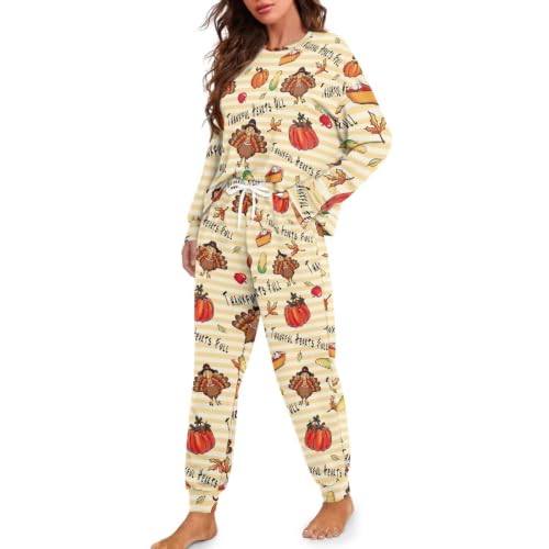 Image of Women's Pajamas Set Soft 2 Piece Loungewear Long Sleeve Pj Set Matching Sleepwear with Pockets for Women Plus Size