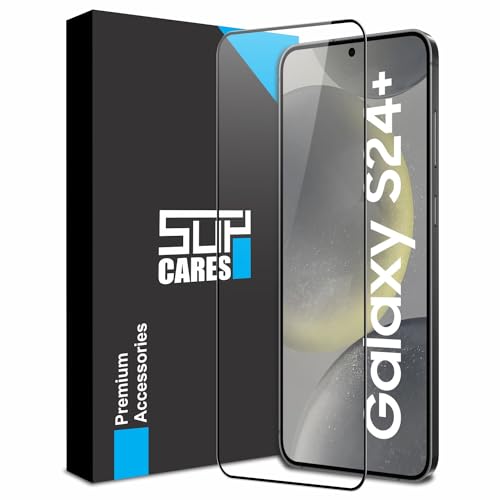 Image of SupCares Tempered Glass for Samsung Galaxy S24 Plus (6.7 Inch) With Installation Kit | Military-Grade Gorilla Screen Protector | Edge to Edge Coverage | Black