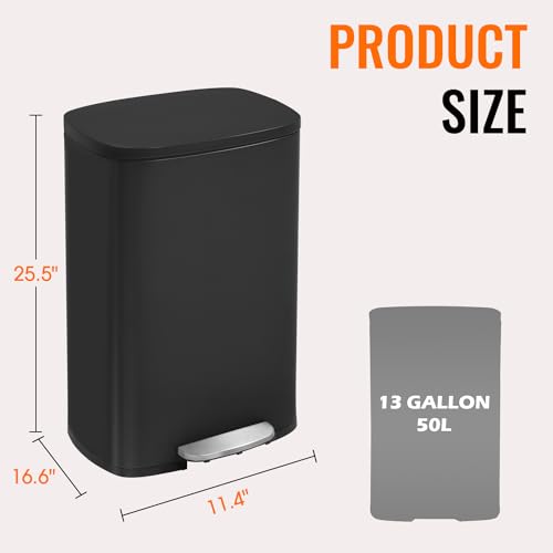 BestOffice 13 Gallon (50L) Trash Can with Lid Garbage Can Commercial Trash Can with Soft-Close Foot Pedal Fingerprint Proof Stainless Steel for Kitchen Home Office Bedroom Bathroom by BestOffice - Used condition - Image 2