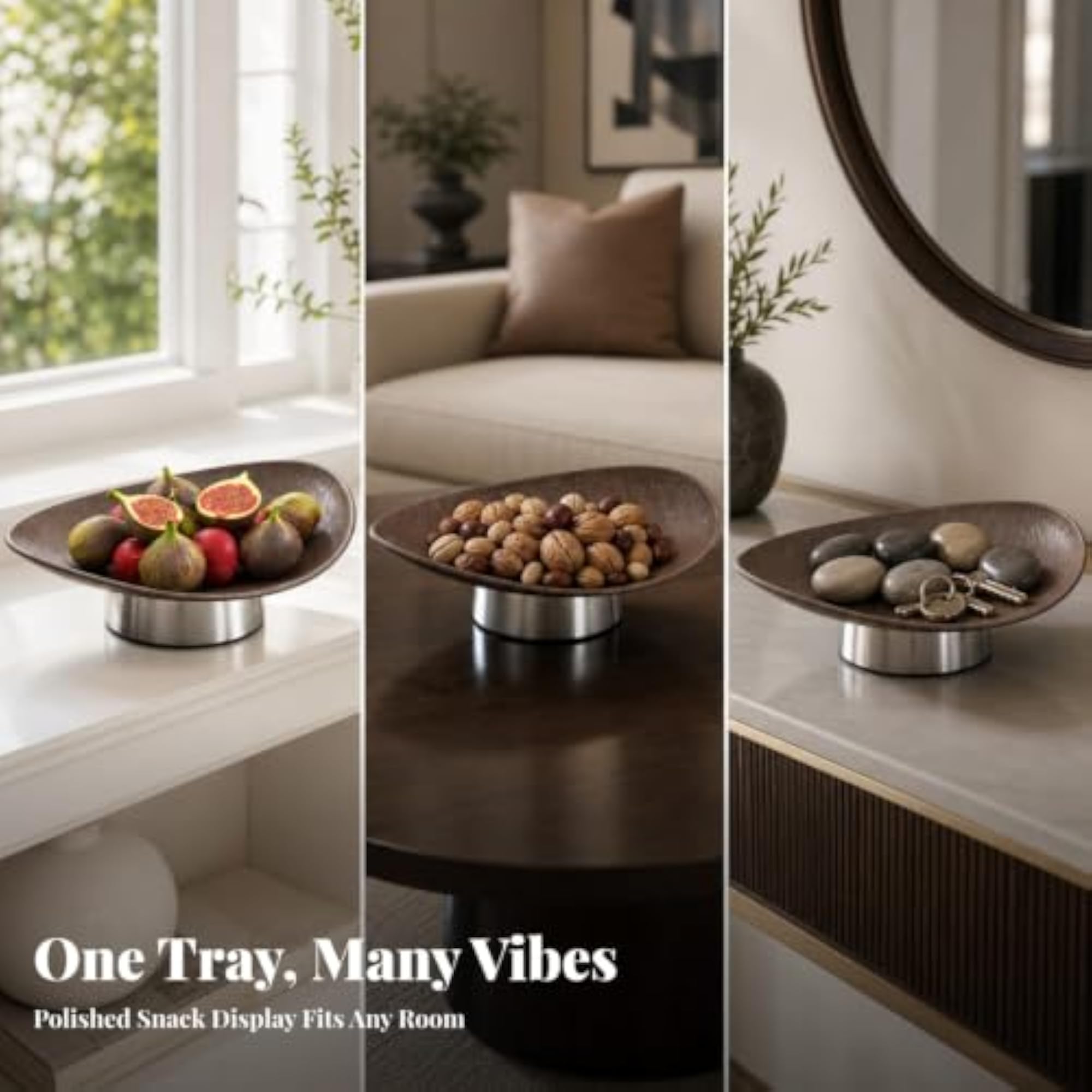 Wood-Grain Pedestal Tray Decorative Boat-Shaped Design